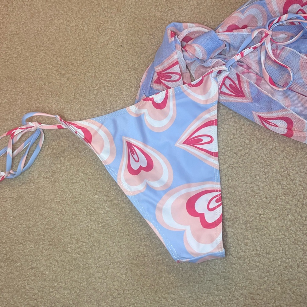 Heart Print Bikini bottoms with Sheer Cover-Up